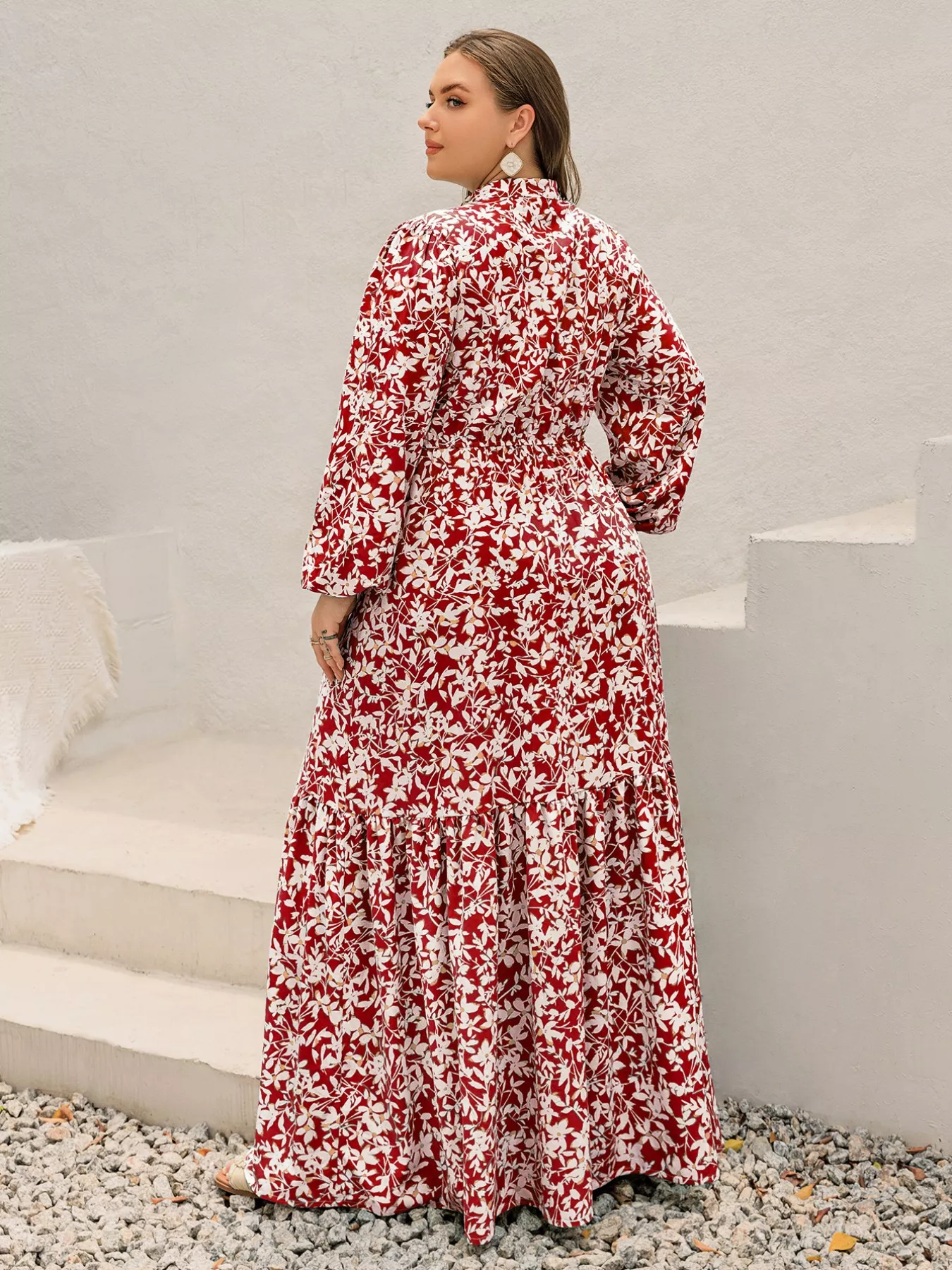 Plus Size Floral Print Long Sleeve Maxi Dress - Image 8