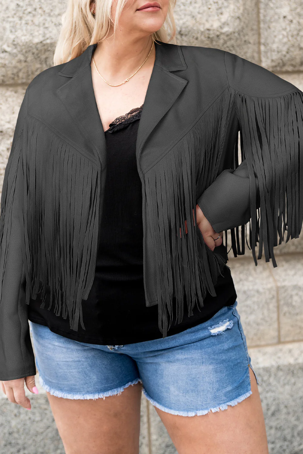 Plus Size Fringe Open Front Jacket - Image 10