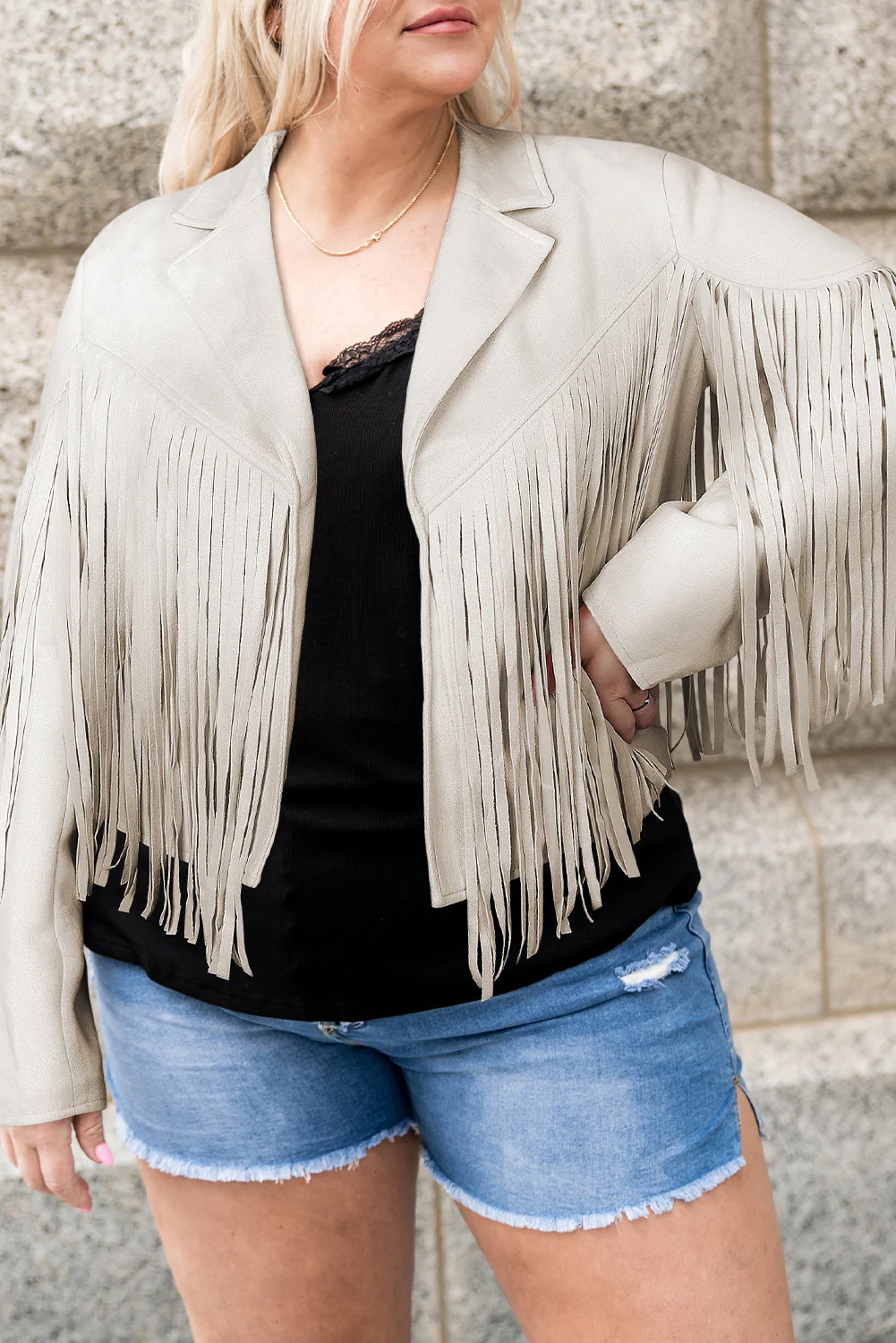 Plus Size Fringe Open Front Jacket - Image 15