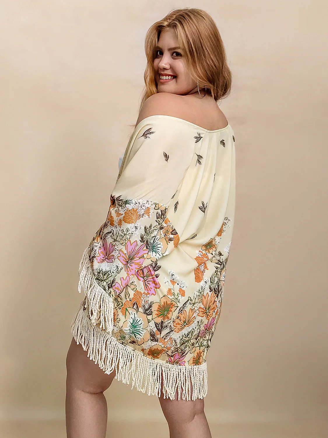 Plus Size Fringe Printed Open Front Cardigan - Image 6