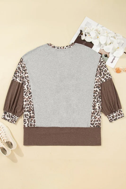 Plus Size Leopard Patchwork Dolman Sleeve Sweatshi - Image 7