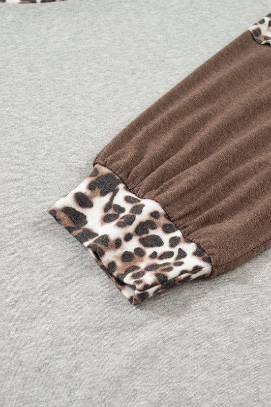 Plus Size Leopard Patchwork Dolman Sleeve Sweatshi - Image 8