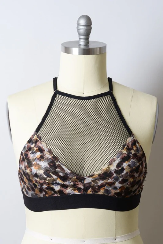 Plus Size Mesh Print High Neck Bralette - Image 4