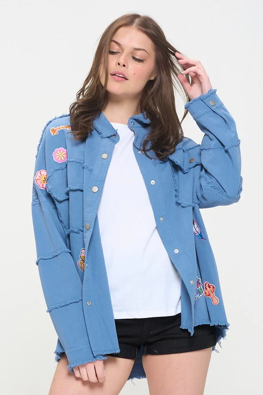 PLUS SIZE PATCHWORK FRAYED HEM BUTTON DOWN TOP - Image 10