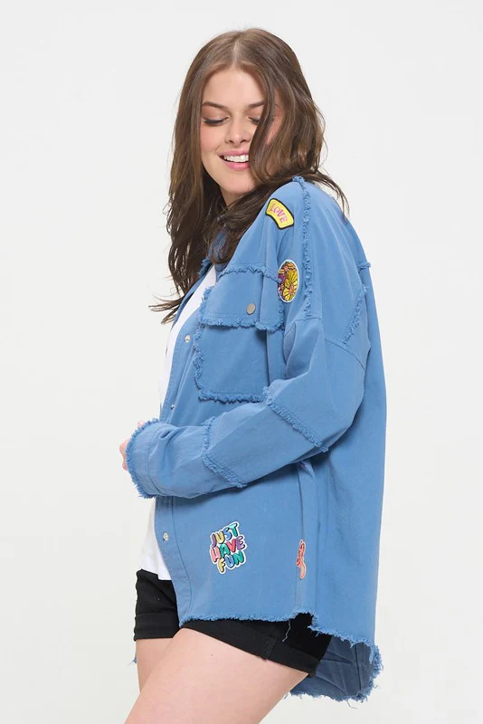 PLUS SIZE PATCHWORK FRAYED HEM BUTTON DOWN TOP - Image 16