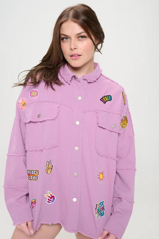 PLUS SIZE PATCHWORK FRAYED HEM BUTTON DOWN TOP - Image 2