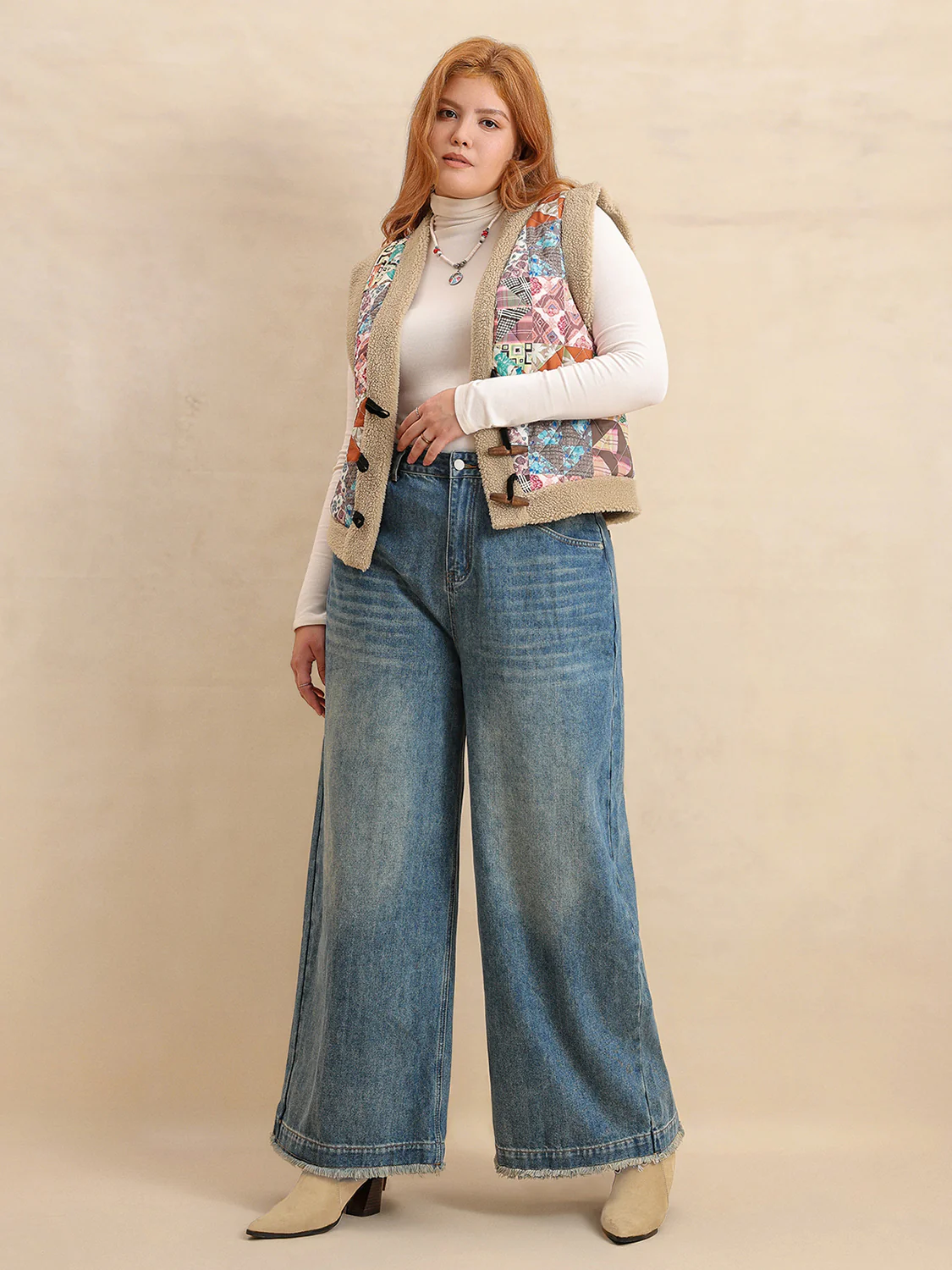 Plus Size Printed Sherpa Vest Coat - Image 7
