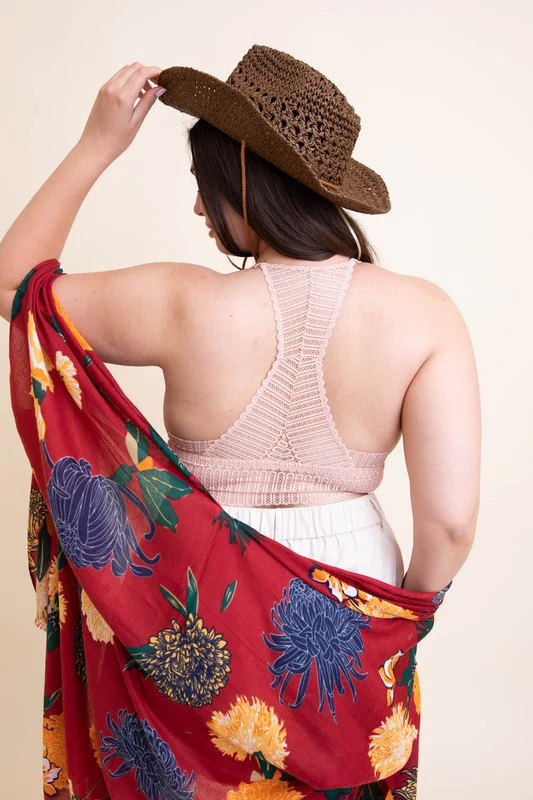 Plus Size Ribbed Lace Boho Racerback Bralette - Image 4