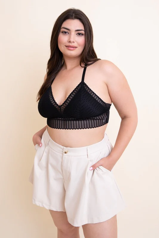 Plus Size Ribbed Lace Boho Racerback Bralette - Image 5