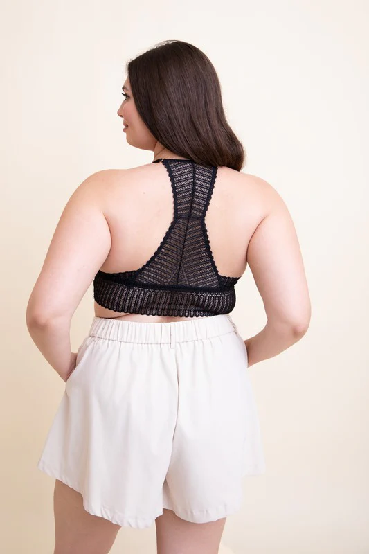 Plus Size Ribbed Lace Boho Racerback Bralette - Image 6