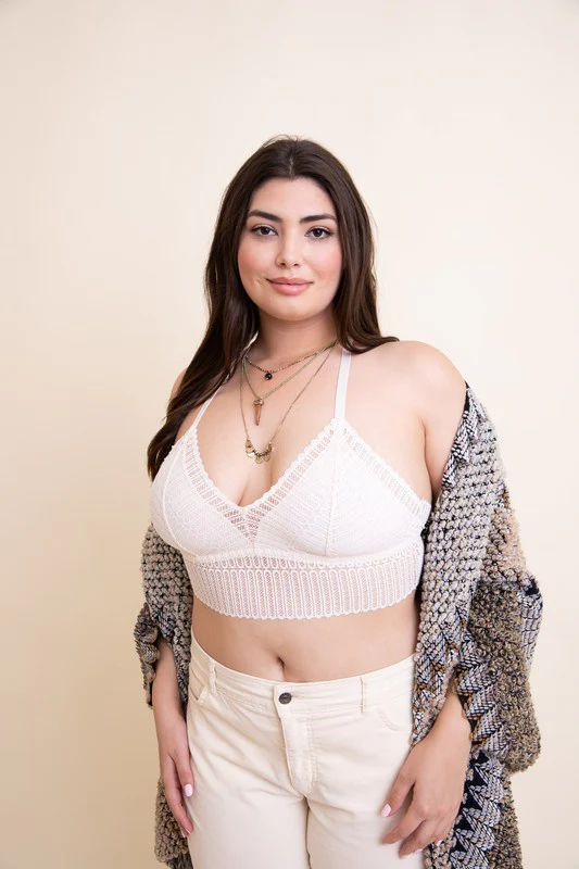 Plus Size Ribbed Lace Boho Racerback Bralette - Image 7