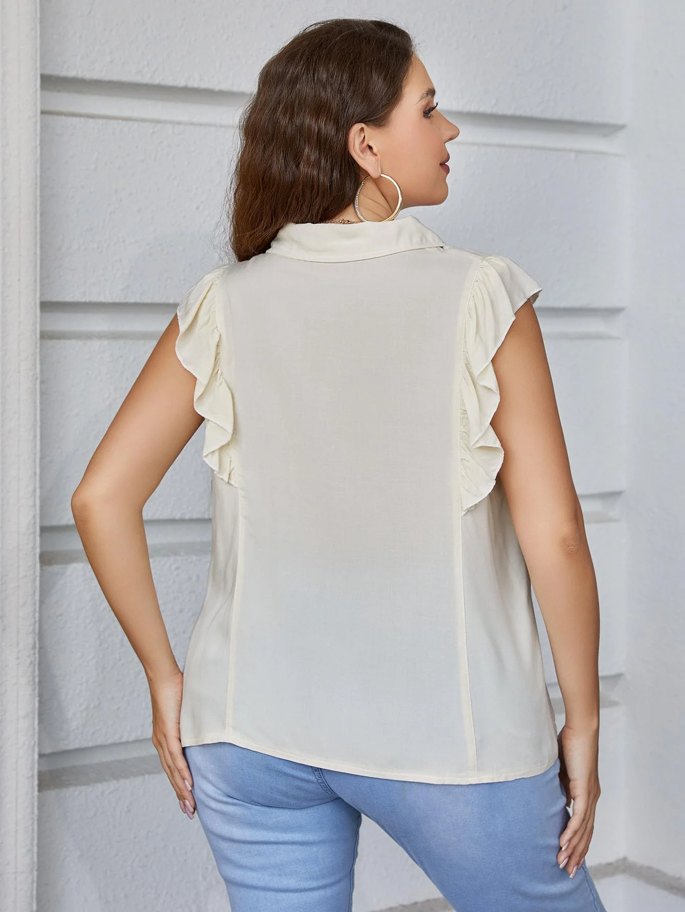Plus Size Ruffled Cap Sleeve Shirt - Image 2