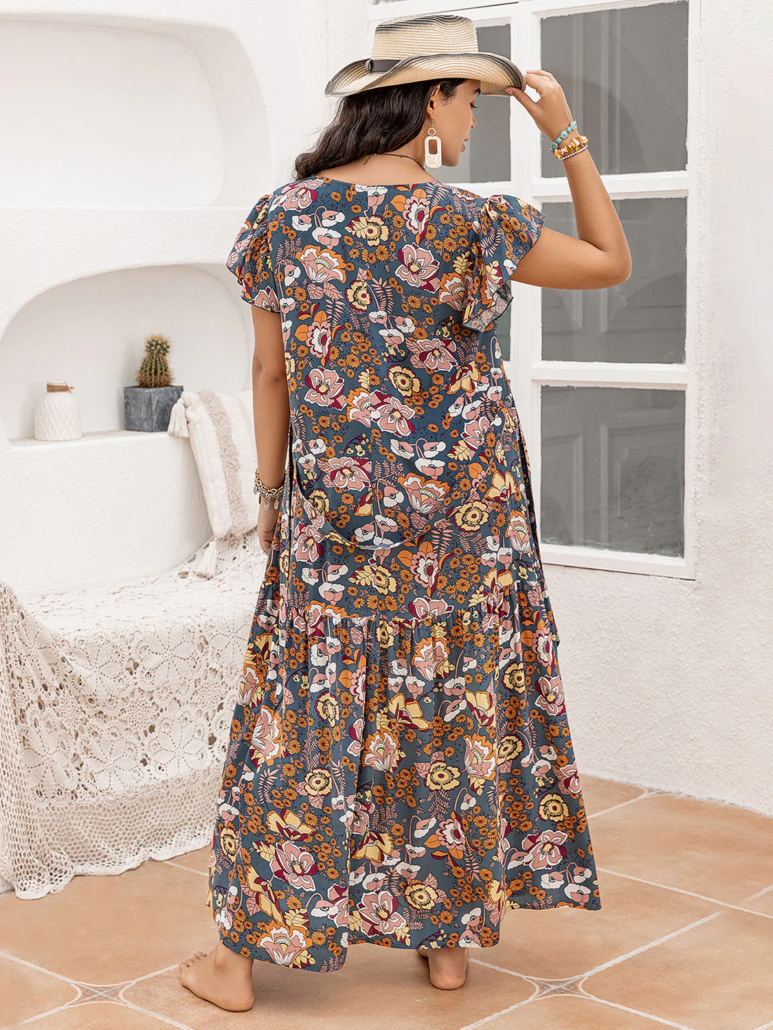 Plus Size Ruffled Printed Cap Sleeve Dress - Image 2