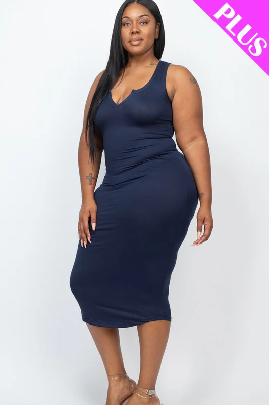 Plus Size Split Neck Tank Dress - Image 2
