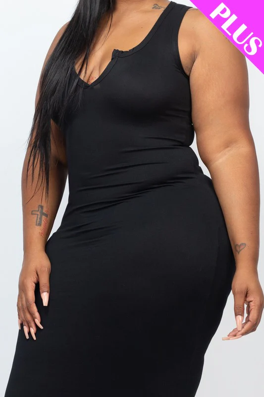 Plus Size Split Neck Tank Dress - Image 25