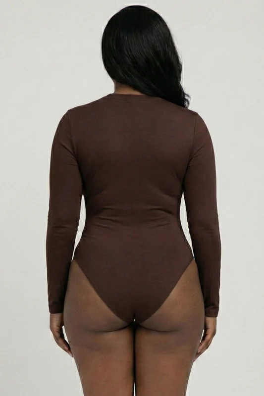 Plus Solid Long Sleeve Round Neck Bodysuit - Image 3