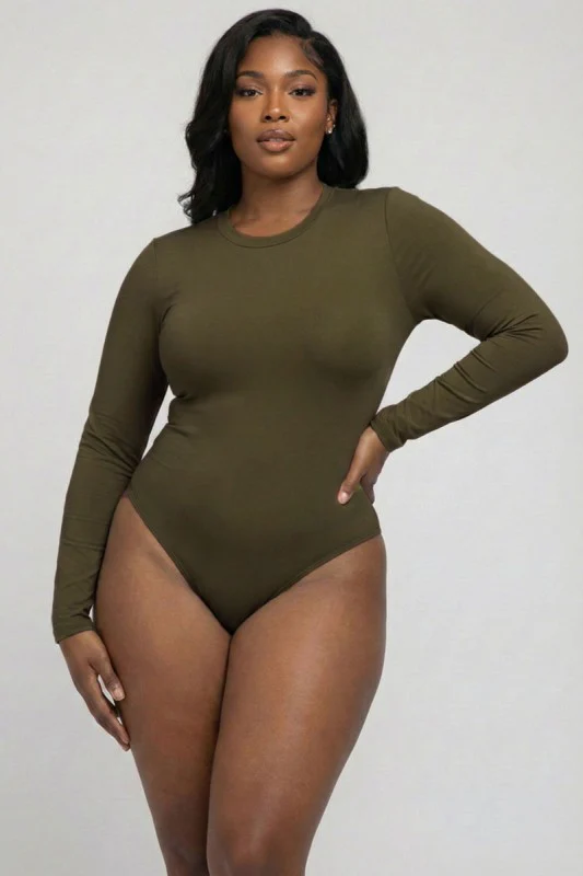 Plus Solid Long Sleeve Round Neck Bodysuit - Image 4