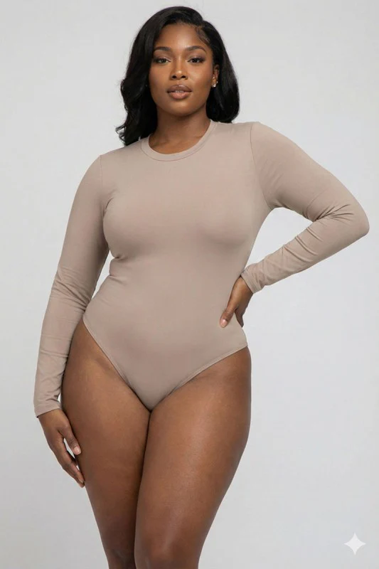 Plus Solid Long Sleeve Round Neck Bodysuit - Image 7