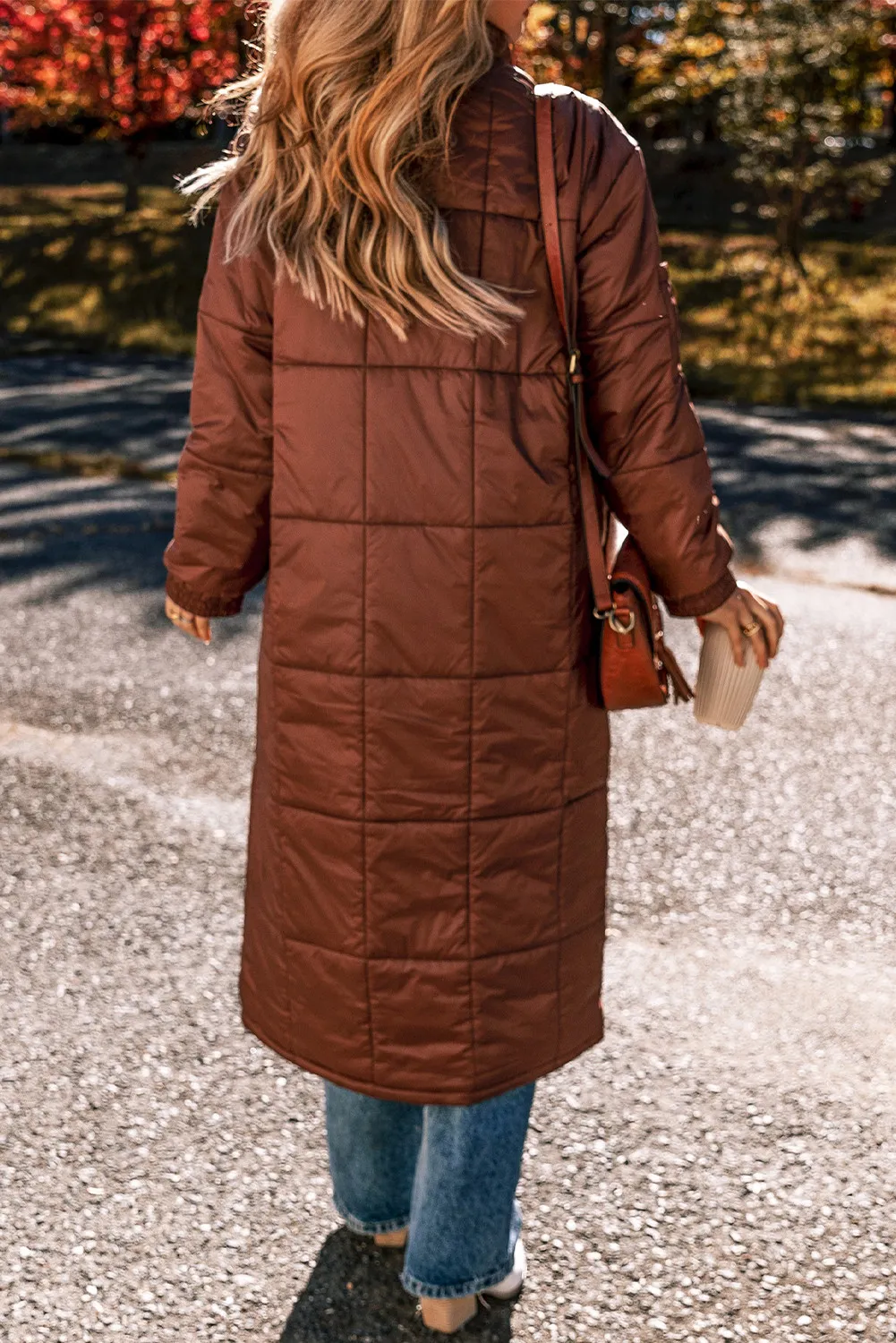 Pocketed Bubble Texture Long Sleeve Longline Winter Coat - Image 2