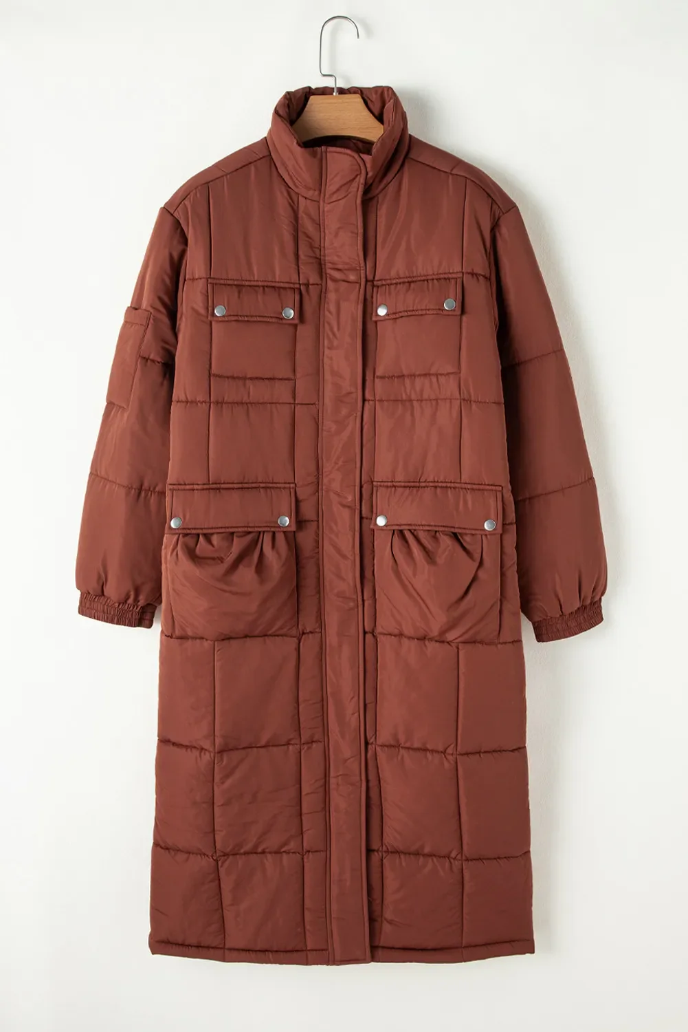 Pocketed Bubble Texture Long Sleeve Longline Winter Coat - Image 5