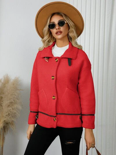 Pocketed Button Down Collared Neck Jacket - Image 11