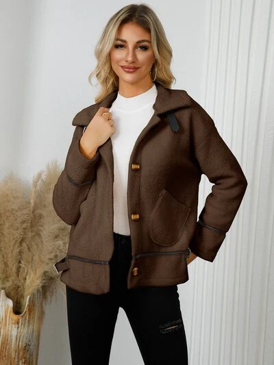Pocketed Button Down Collared Neck Jacket - Image 13