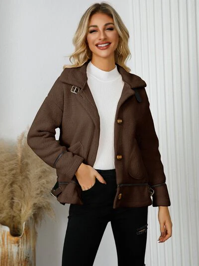 Pocketed Button Down Collared Neck Jacket - Image 14