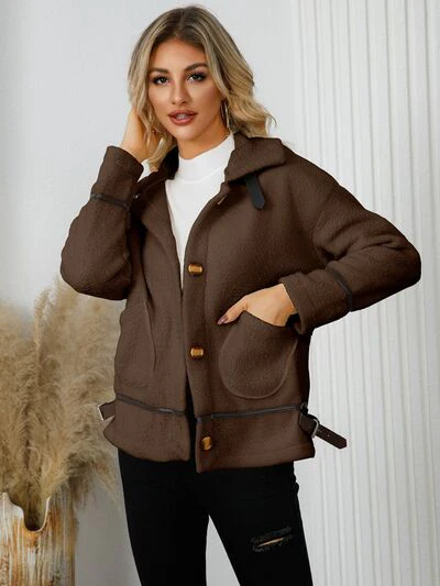 Pocketed Button Down Collared Neck Jacket - Image 16