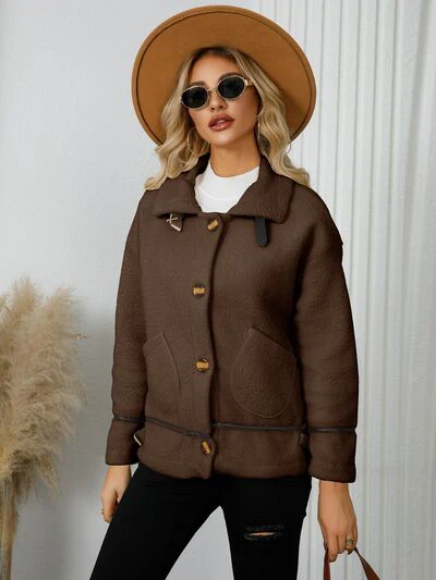 Pocketed Button Down Collared Neck Jacket - Image 17