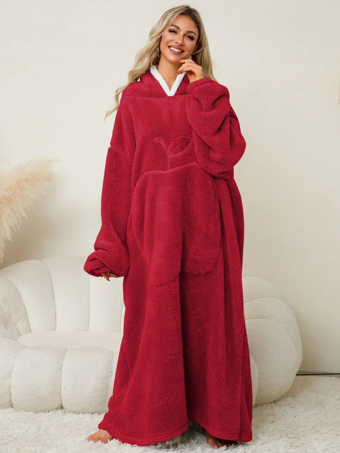 Pocketed Contrast Long Sleeve Hooded Lounge Dress - Image 3