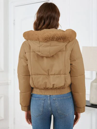 Pocketed Long Sleeve Cropped Hooded Winter Coat - Image 2