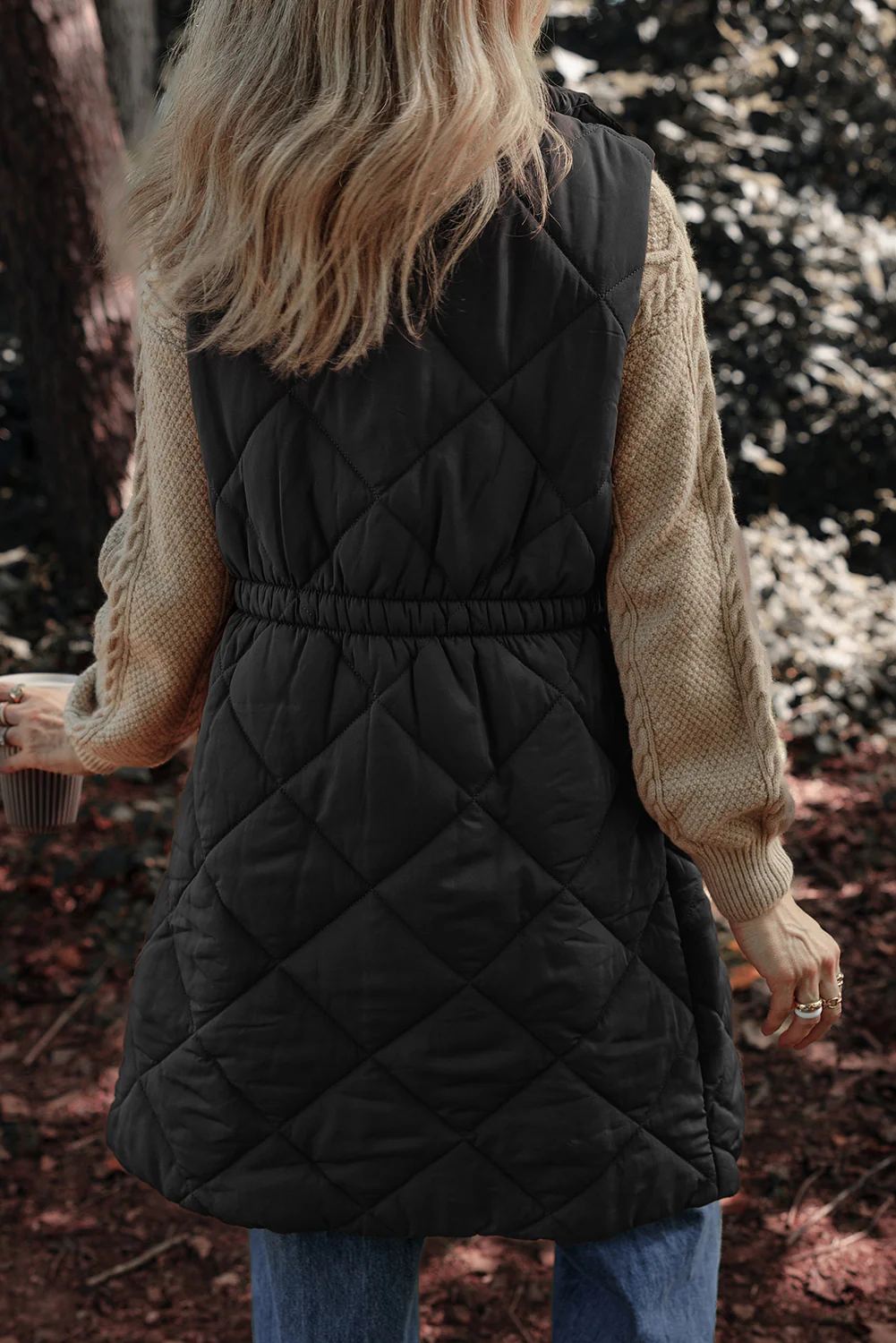 Pocketed Zipper and Button Vest Coat - Image 10