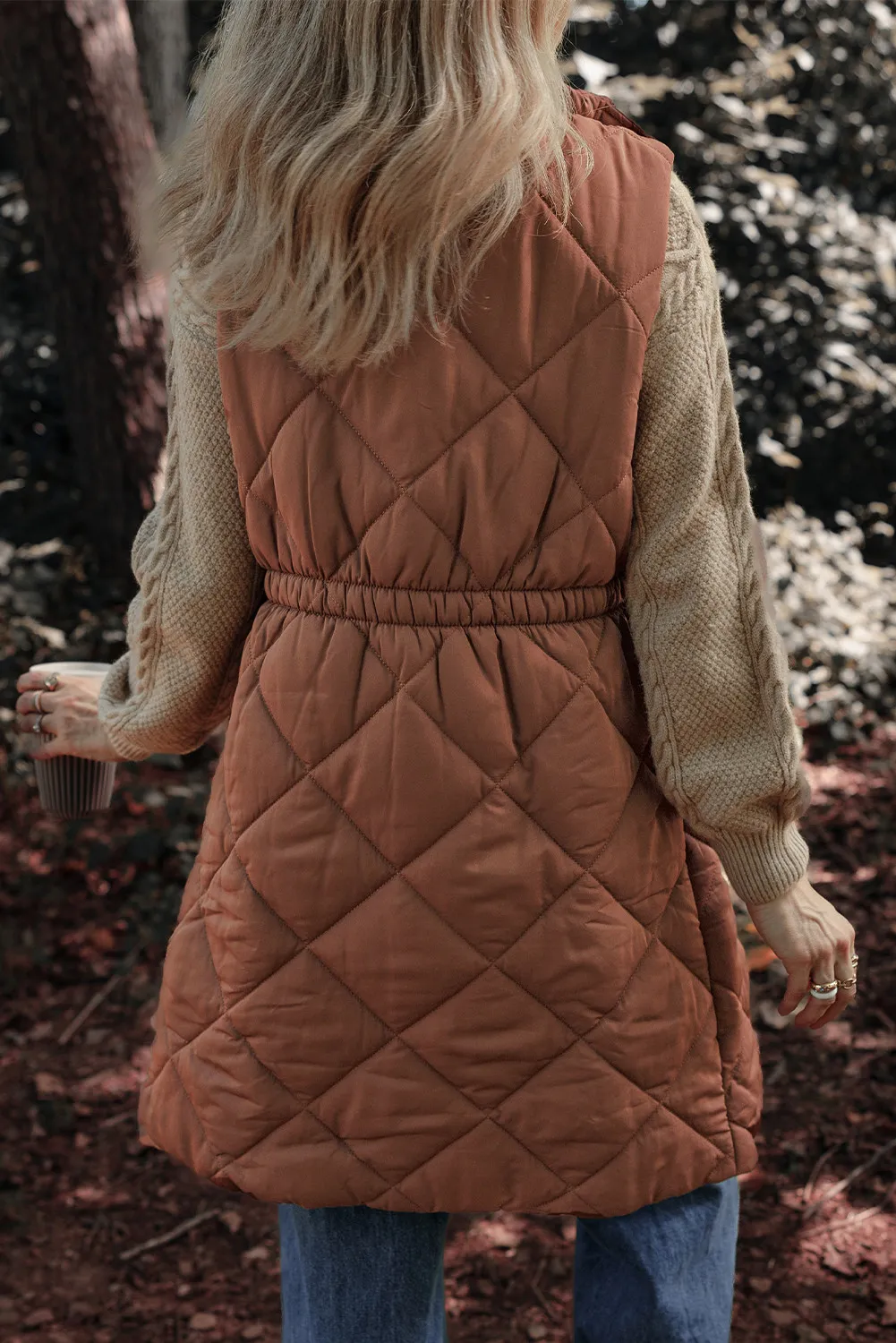 Pocketed Zipper and Button Vest Coat - Image 5
