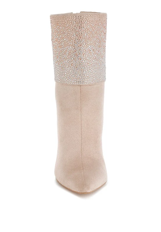 Podstar Rhinestones Embellished Foldover Boots - Image 4