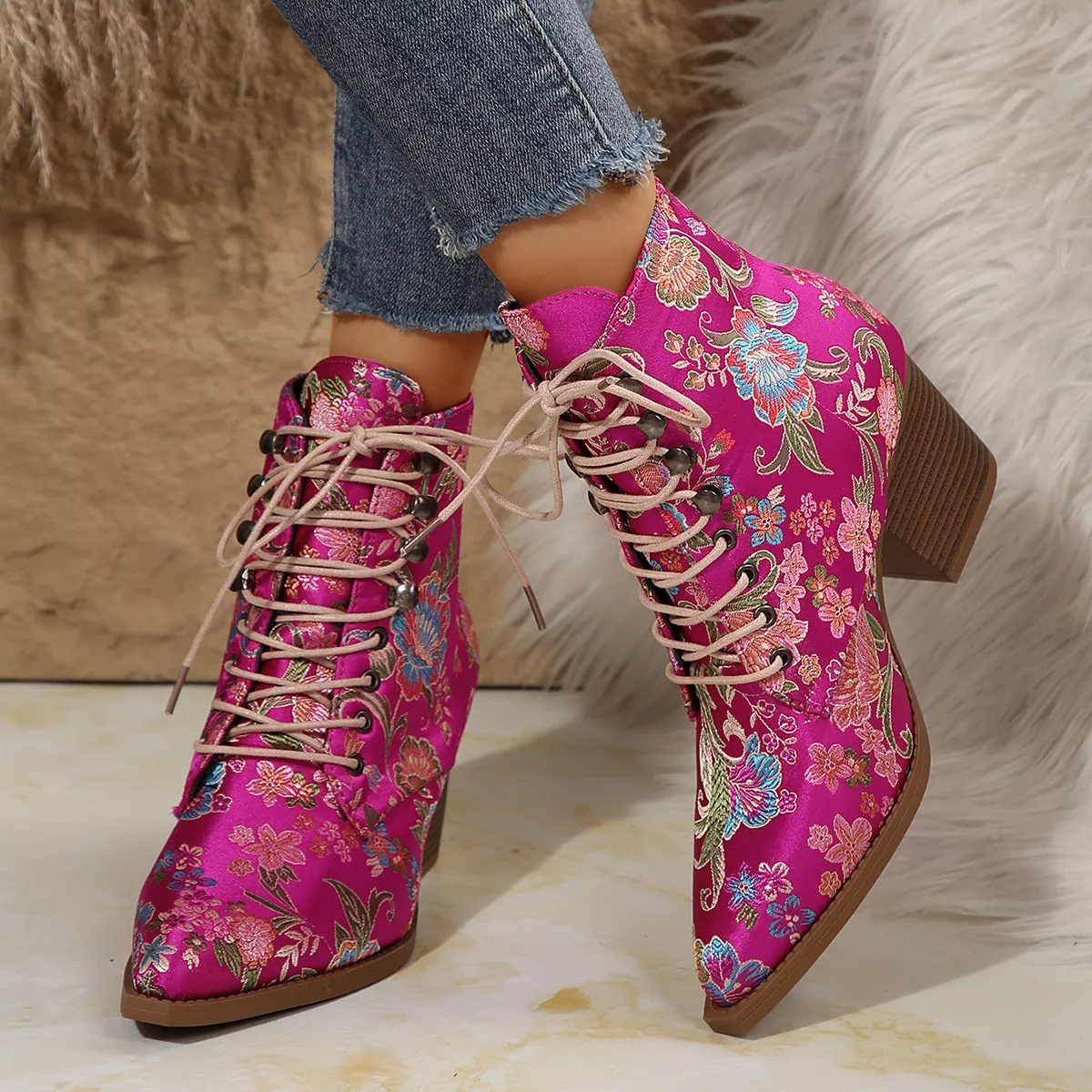 Point Toe Block Heels Boots - Image 3