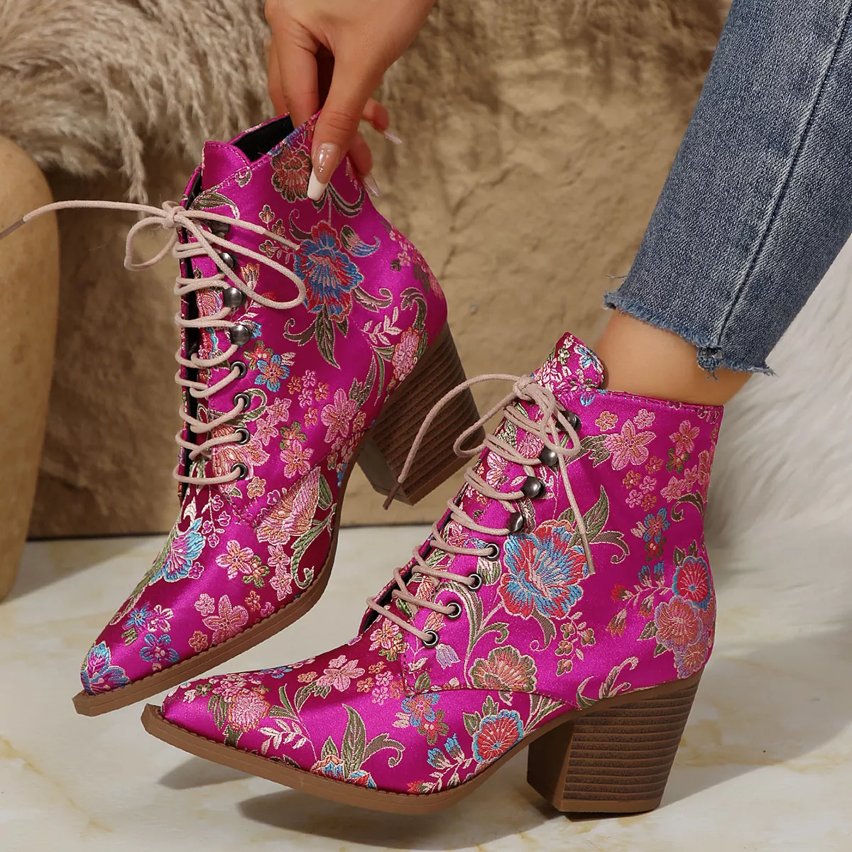 Point Toe Block Heels Boots - Image 4