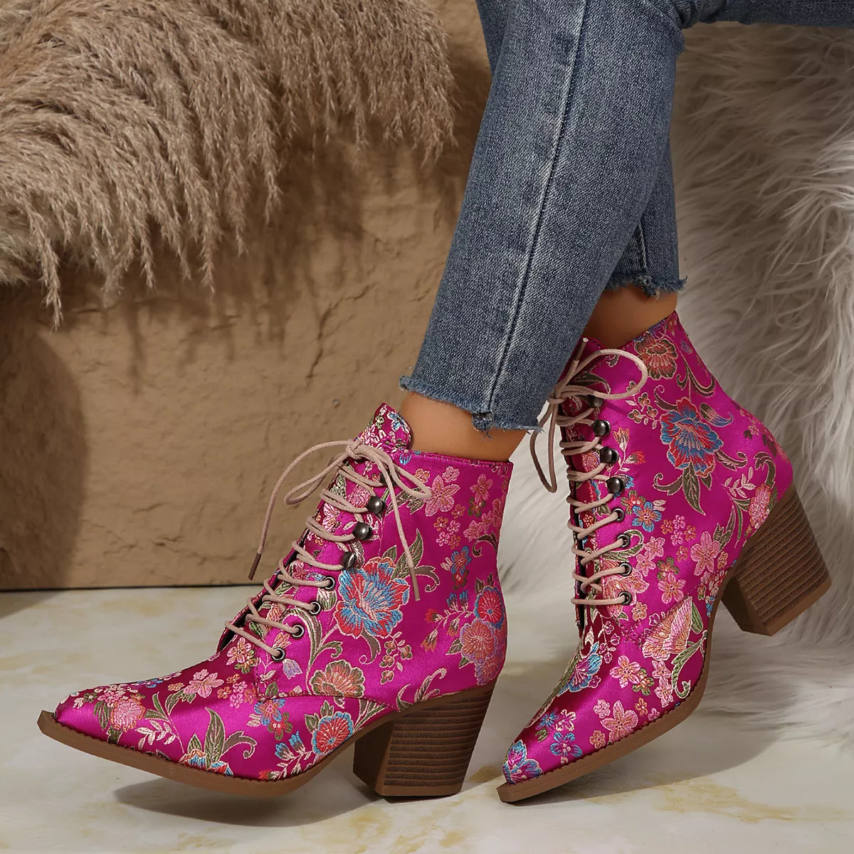 Point Toe Block Heels Boots - Image 5