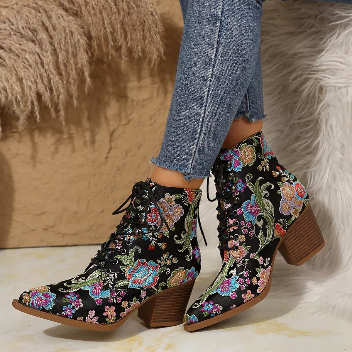 Point Toe Block Heels Boots - Image 7