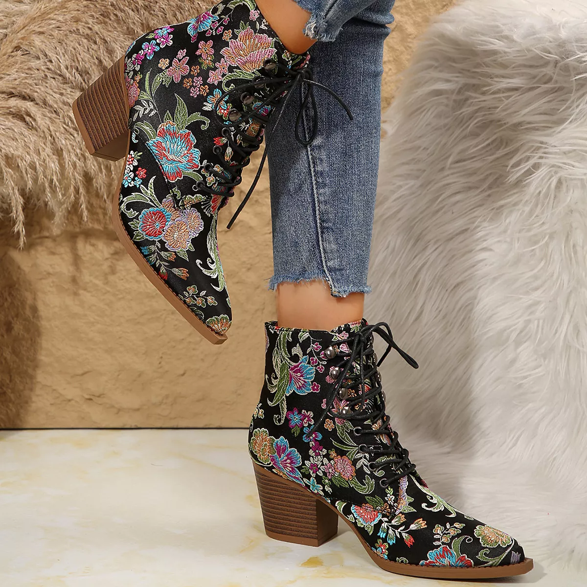 Point Toe Block Heels Boots - Image 9
