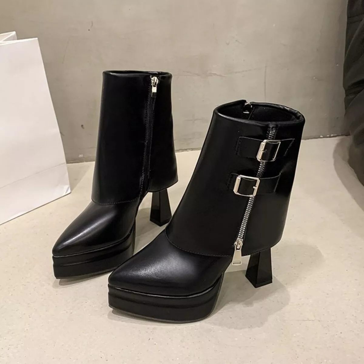 Point Toe Block Heels Boots - Image 8