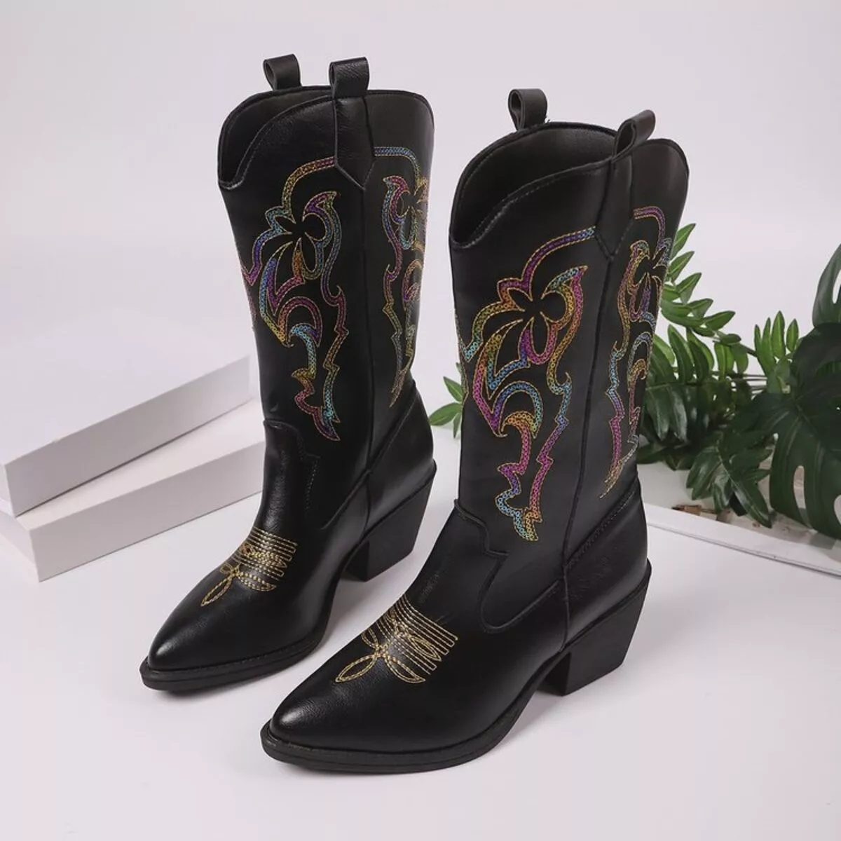 Point Toe Block Heels Boots - Image 5