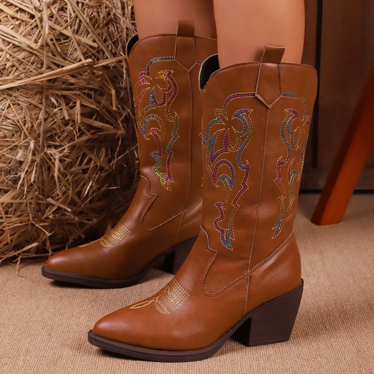 Point Toe Block Heels Boots - Image 7