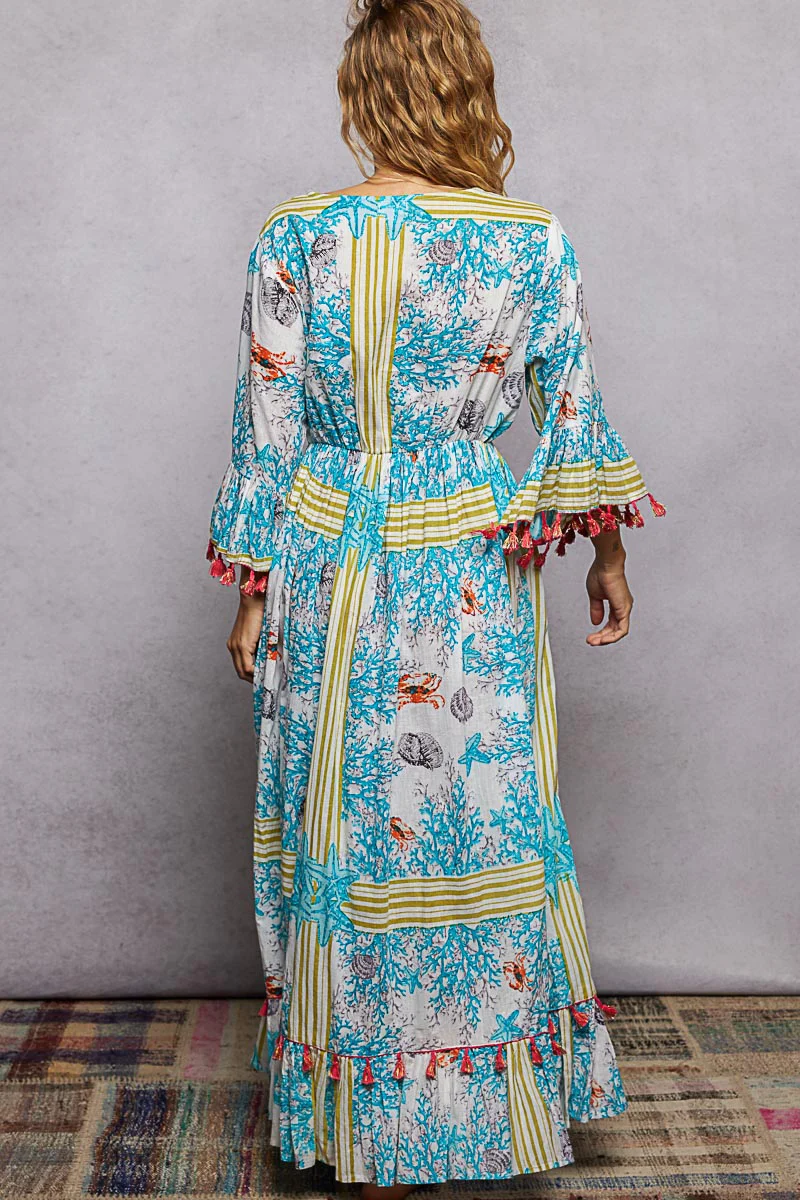 POL Bohemian Print Tassel Trim Maxi Dress - Image 5