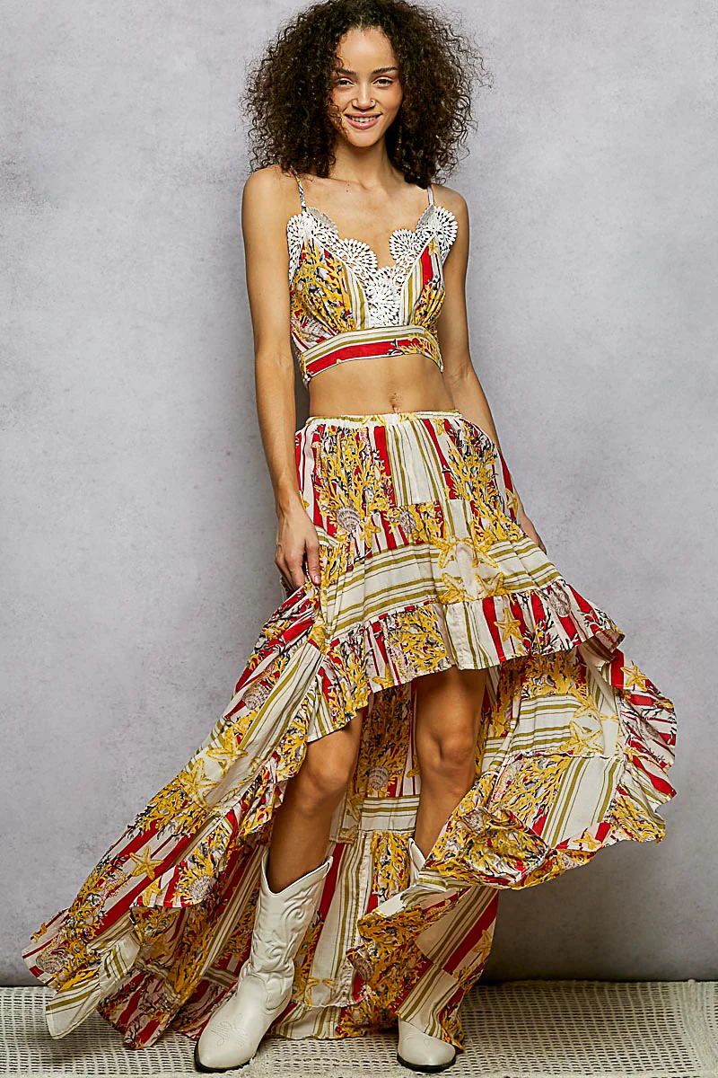 POL Boho Chic Floral Print Crop Top and High-Low Skirt Set - Image 3
