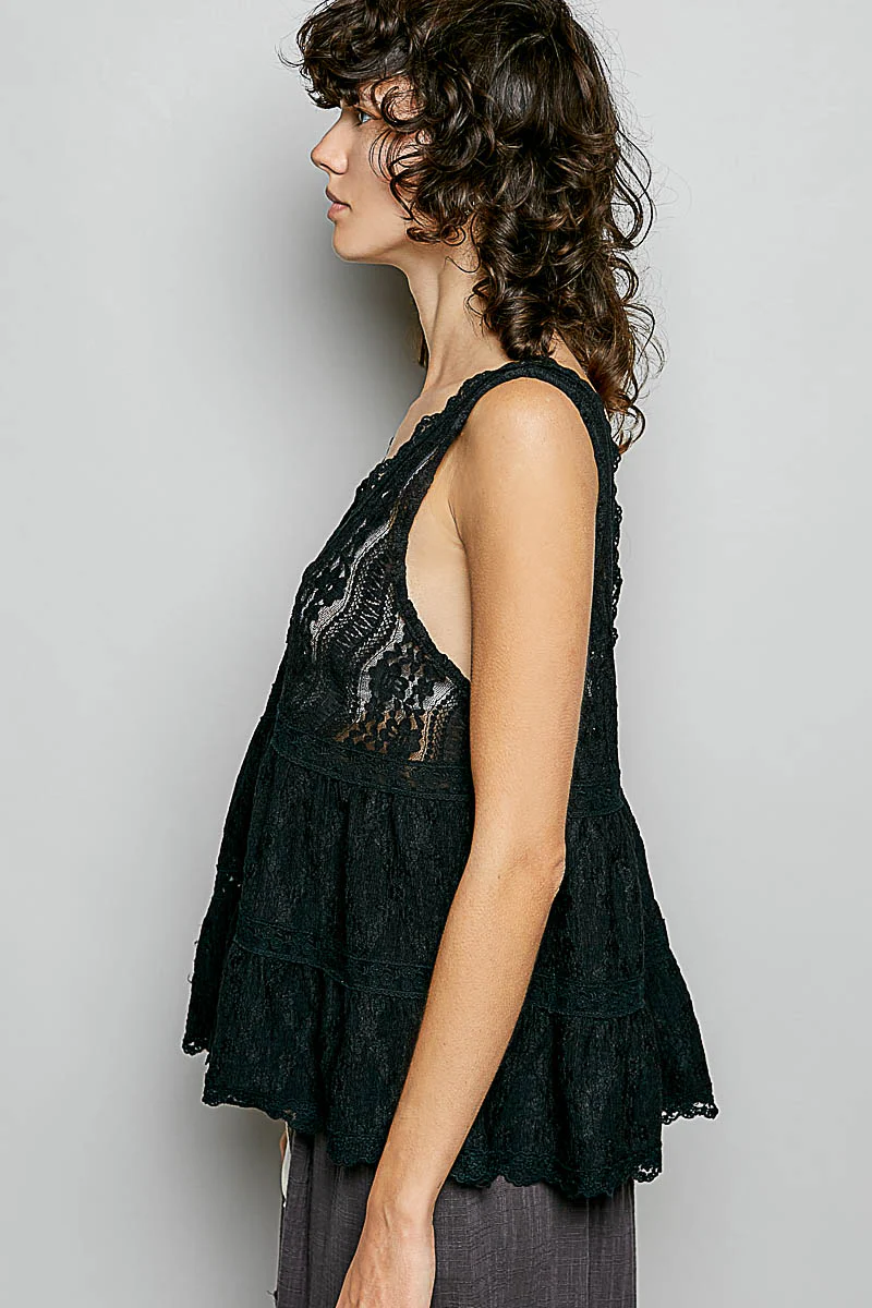 POL Deep V-Neck Scalloped Lace Sleeveless Top - Image 3