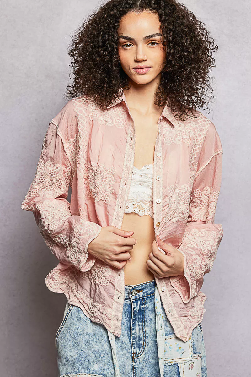 POL Embroidery Button Down Long Sleeve Shirt - Image 2