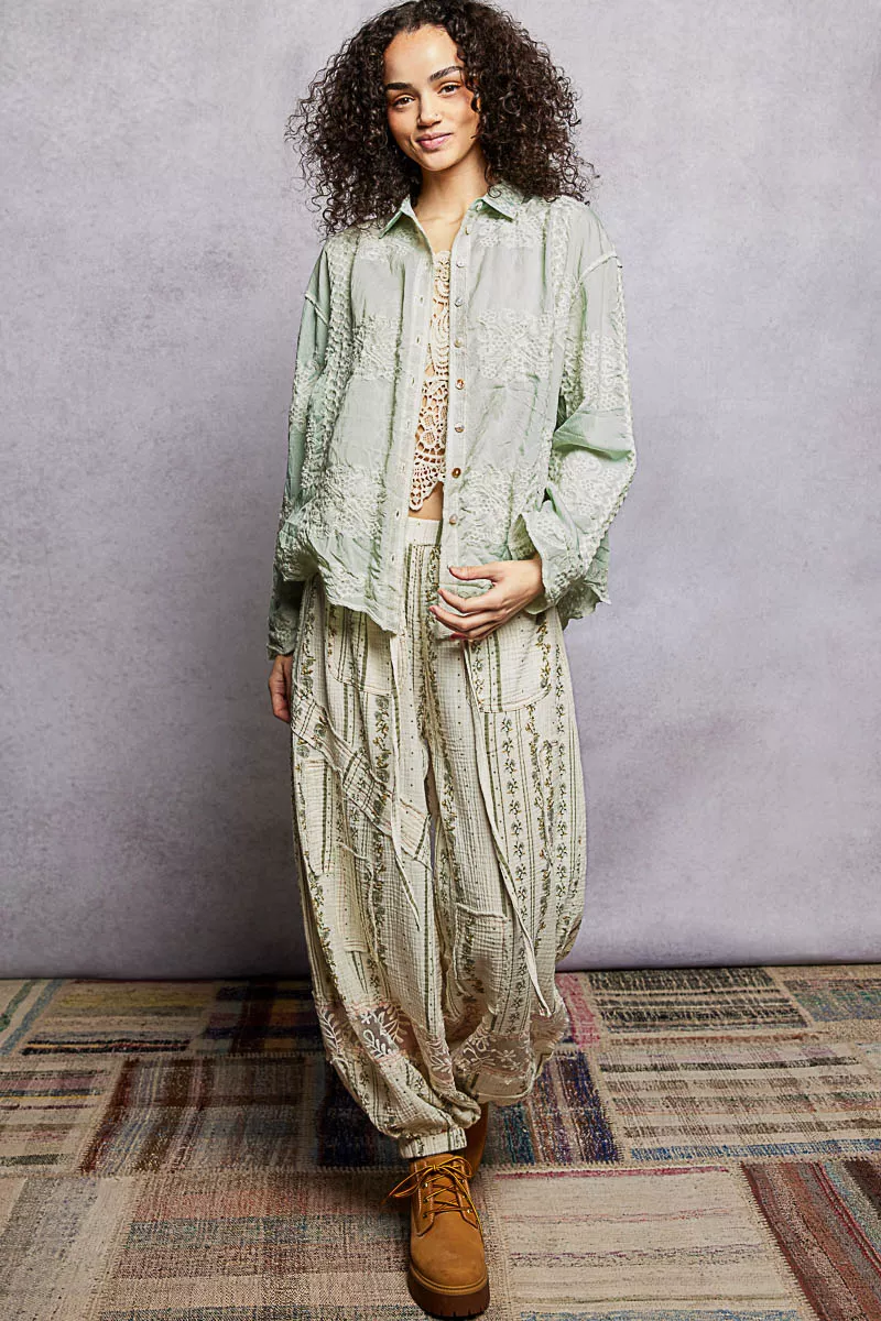 POL Embroidery Button Down Long Sleeve Shirt - Image 5