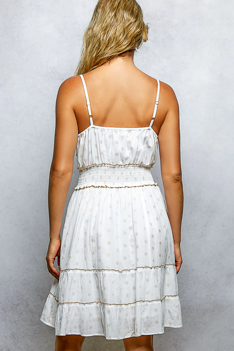 POL Floral Embroidered Tassel Mini Cami Dress with Smocked Waistband - Image 4