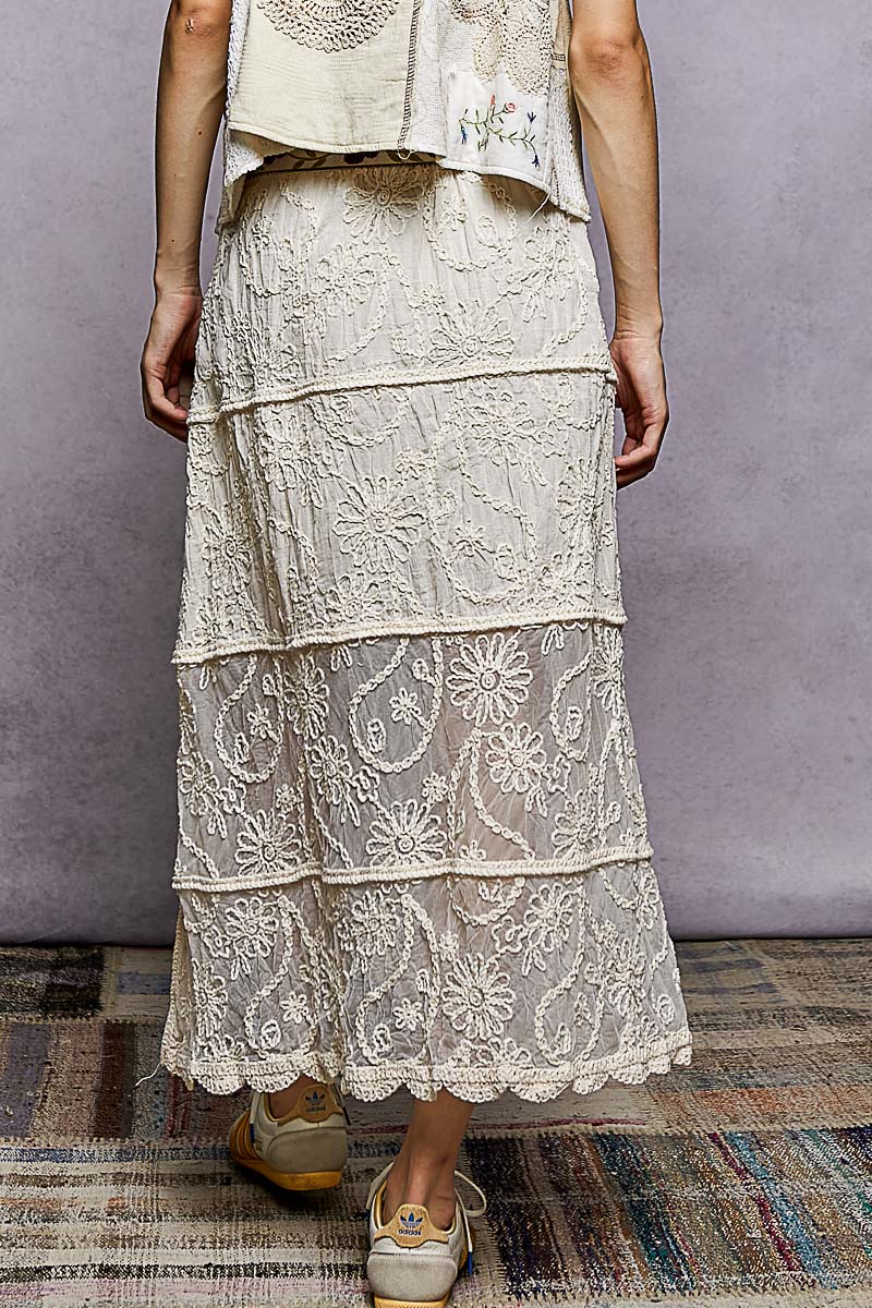 POL Floral Embroidered Tiered Crochet Skirt - Image 3
