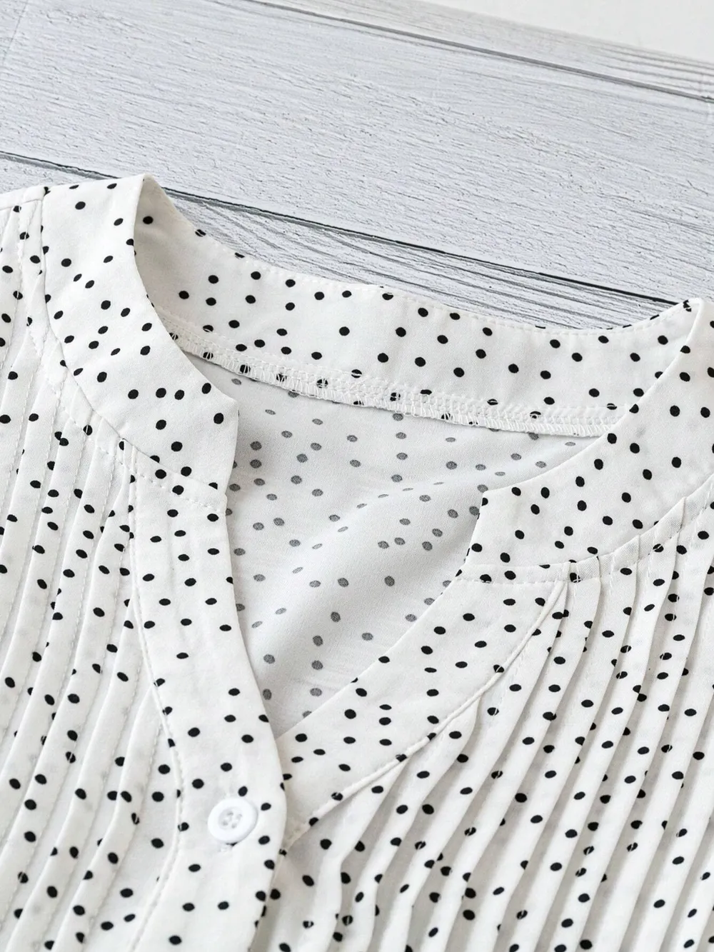 Polka Dot Notched Ruffled Cap Sleeve Blouse - Image 3